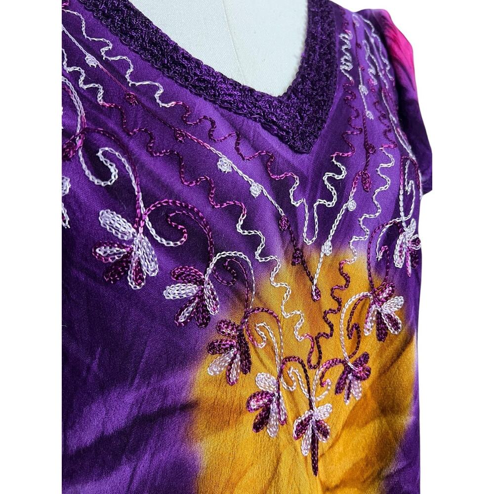ASHA Tie Dye Embroidered Tunic Dress Boho Festival Rayon Free Size - Picture 2 of 4